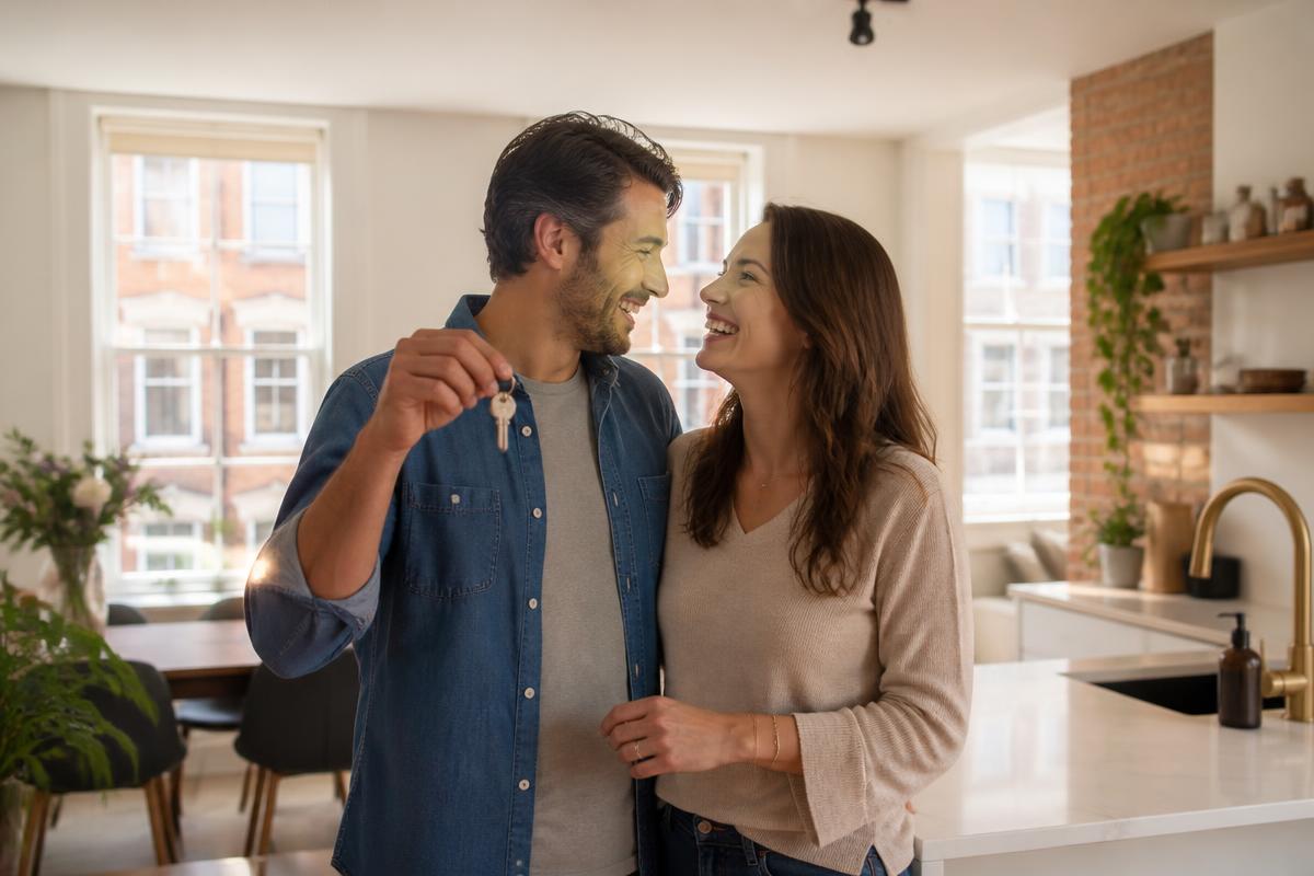 Happy couple with new home keys