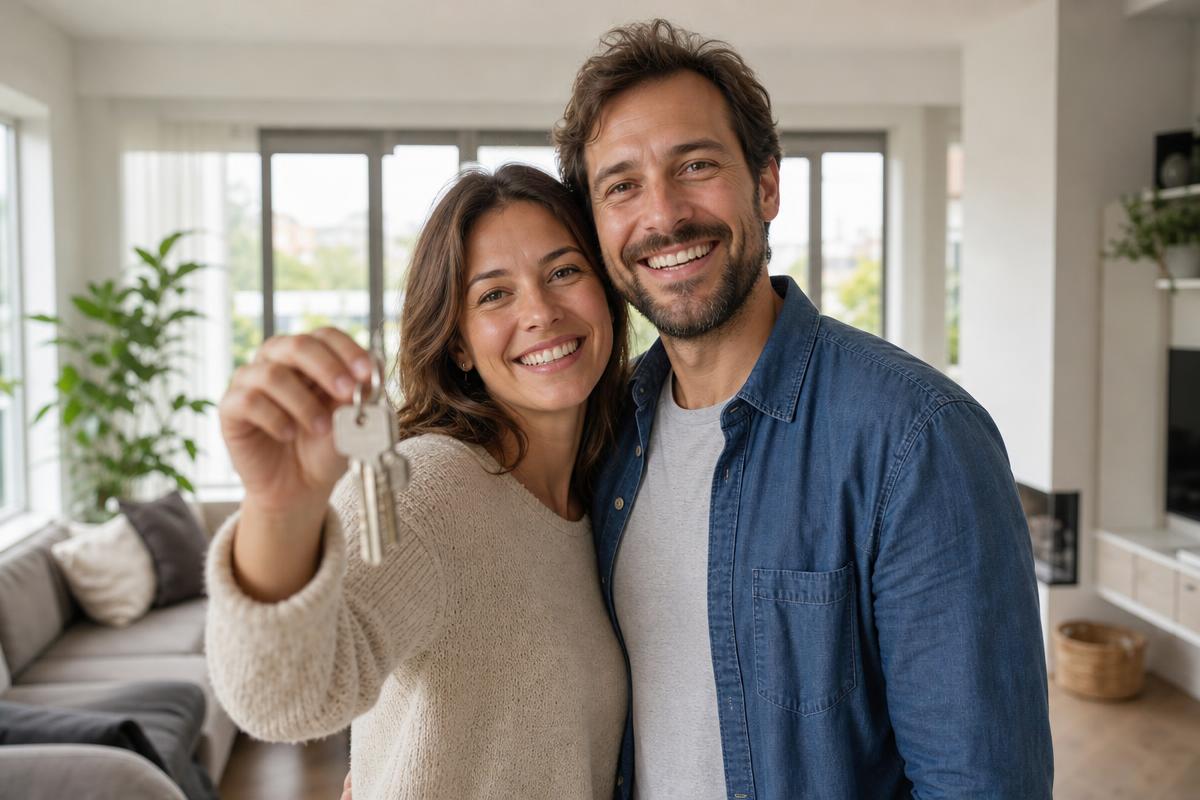 Happy couple with new home keys